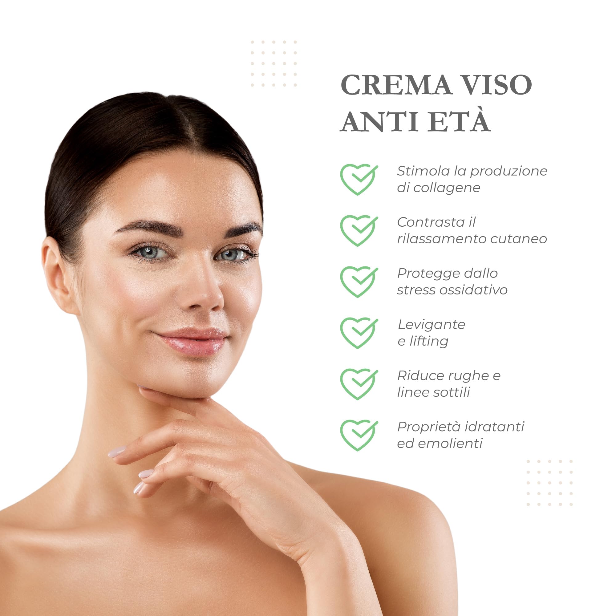 irsan Crema Viso Collo e Decolletè Levigante Antietà con Acqua termale, Tri-Peptide, Burro di Karite’, Aloe, Acido J. e Camomilla. 50 ml