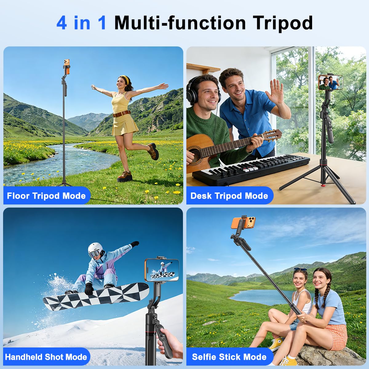 Treppiede per selfie da 176 cm, rotazione a 360°, apertura automatica, con telecomando ricaricabile, per TikTok/Vlog/Live Stream, compatibile con iPhone/Android/fotocamera/GoPro