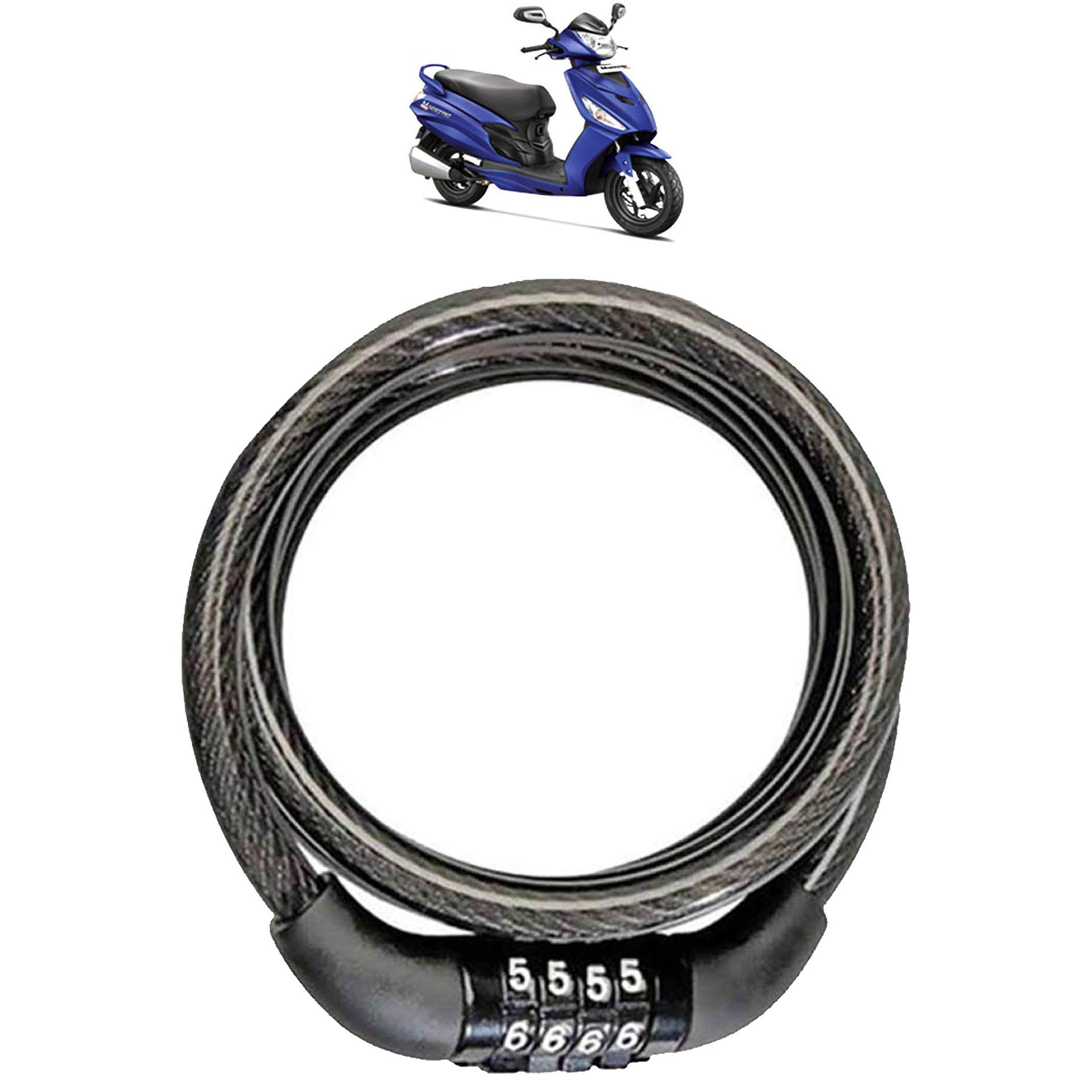 AdroitzBike 4-Digit Password Bicycle Code Lock/Motorcycle Lock/Bike Portable Security Anti-Theft Cable Lock Steel Wire Lock with 2 Key for Hero Maestro Edge_(Black)