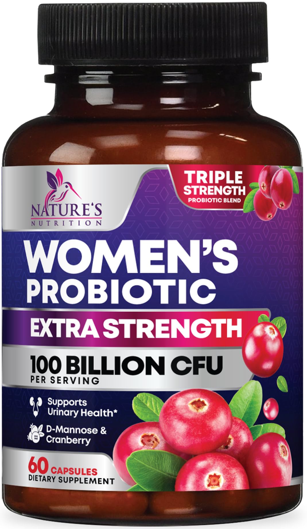 Probiotics for Women - Probiotic Blend 100 Billion CFU Per Serving - Women's Probiotic for Targeted Vaginal & Digestive Health Support - 16 Strains, Cranberry, Prebiotics - Bottled USA - 60 Capsules 60 Count (Pack of 1)
