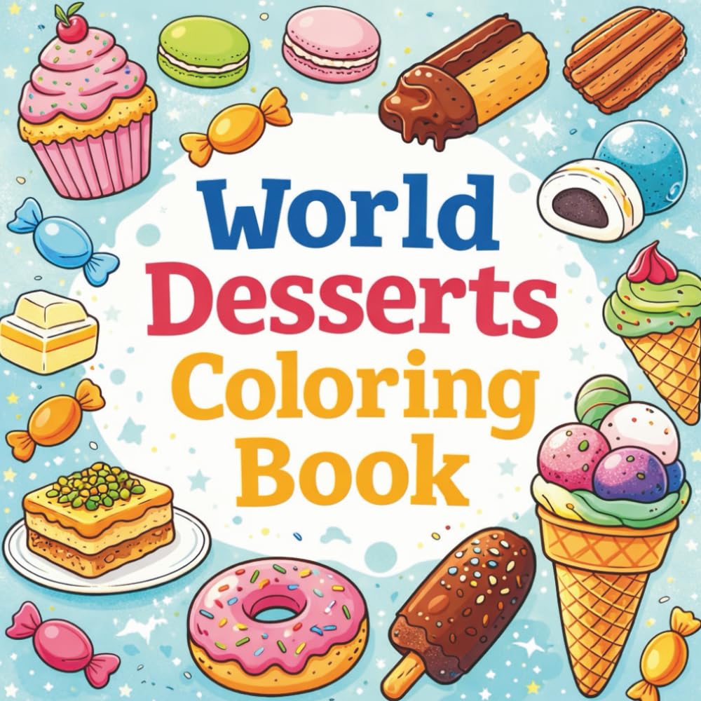 World Desserts Coloring Book: Bold Line Desserts from Around the Globe for Adults
