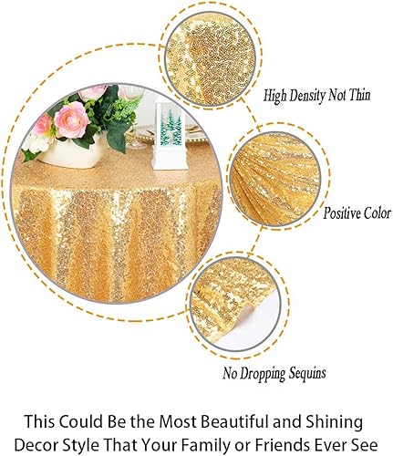 Miniatura 4 de ShiDianYi Mantel redondo de 90 pulgadas, mantel de lentejuelas doradas brillantes para fiesta de cumpleaños, cortinas elegantes, mantel de mesa para