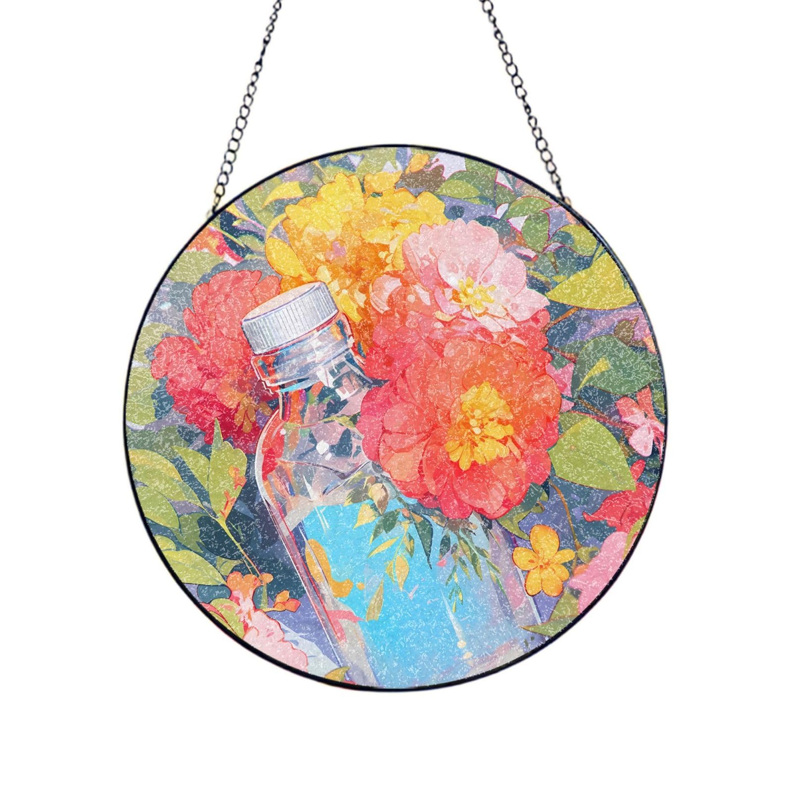 Phayah Colourful Print Stained Glass Window Hanging Sun Catchers Decoration Mother'S Day Birthday Gifts For Home Garden Porch 4in（10cm）