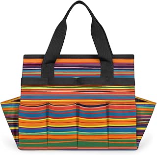 Ethnic Striped Garden Tool Bag, Heavy Duty Garden Tote Bag Organizer with 10 Pockets Gardening Gift for Women and Men