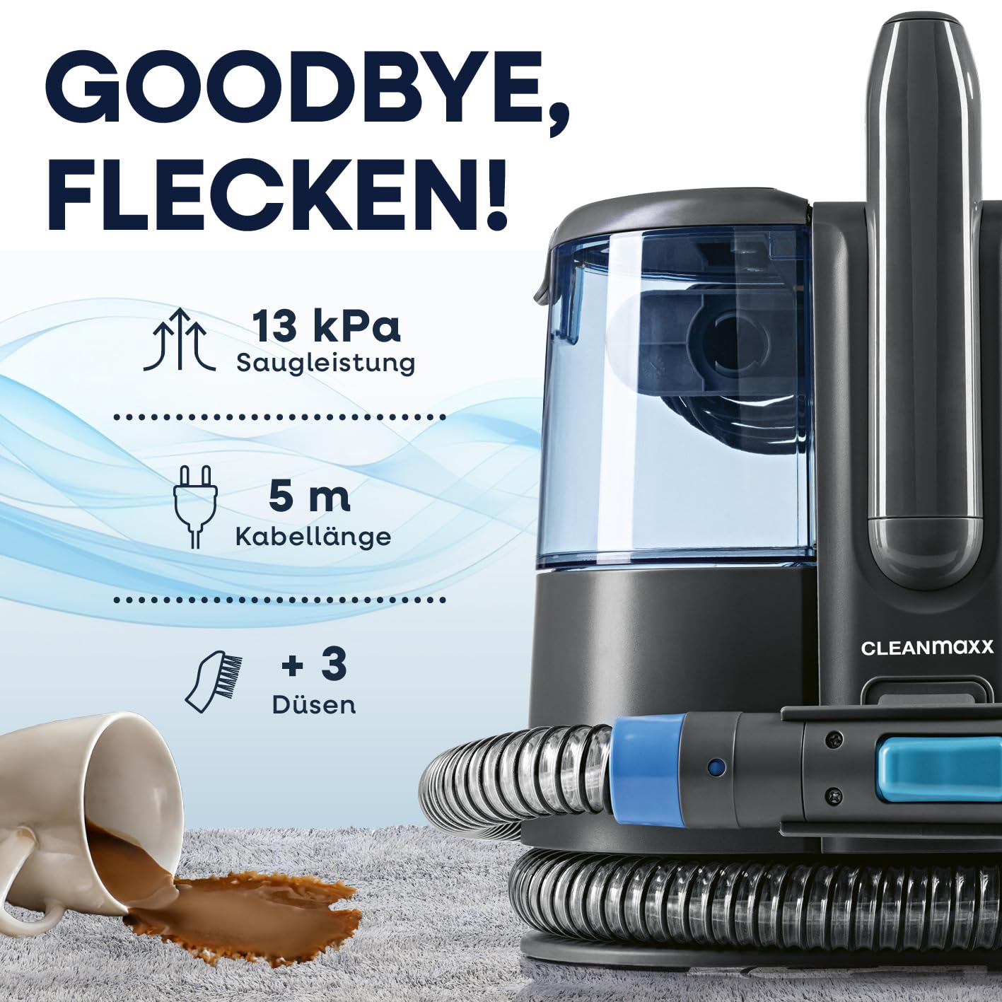 CLEANmaxx Pro Power Polsterreiniger Gerät 600W Blau – Bild 2