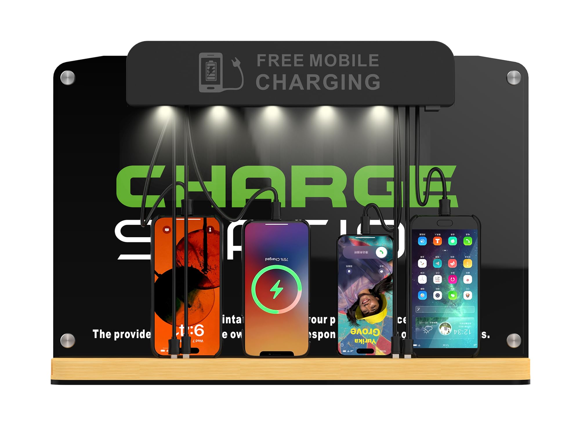 Estación de carga de teléfono celular montada en la pared, 8 puertos de carga, iluminación LED integrada, perfecta para hospitales, aeropuertos, bibliotecas, hoteles, centros comerciales, gimnasios y