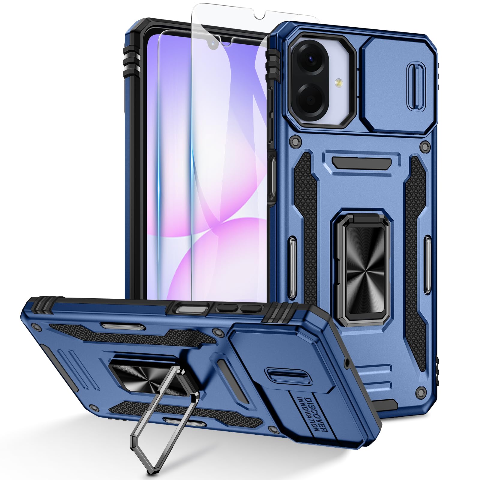 Doeshine für Samsung Galaxy Hülle mit 2 Stück Displayschutzfolie & Kameraschutz, Rotate Ring Ständer, Robust Fallschutz Handyhülle Outdoor Militär Schutzhülle für Galaxy