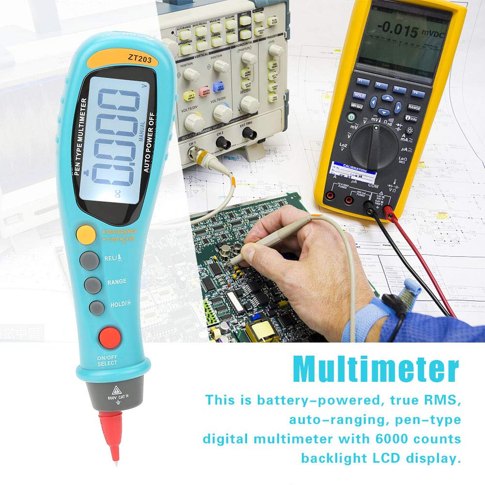 Multimetr Cyfrowy, ZT203 6000 Zlicza Multimetr Cyfrowy True RMS Woltomierz AC DC Tester Przenośny Miernik, Wysoka Dokładność Automatyczny Wskaźnik LED Woltomierz DC AC Z Wyświetlaczem LCD