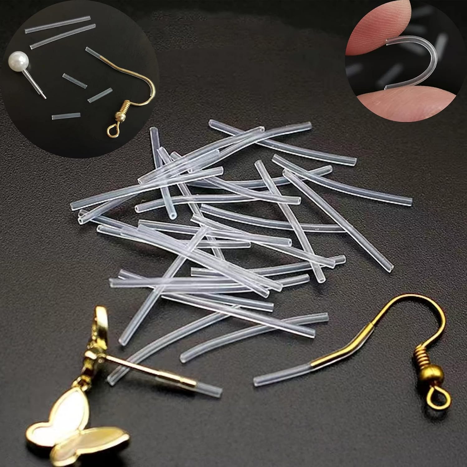 60pcs Silicone & Plastic Anti-Allergy Earring Sleeves & Protectors (Flexible, 4 Stiff Sizes, Extra Backs, Ear Hole Retainers)