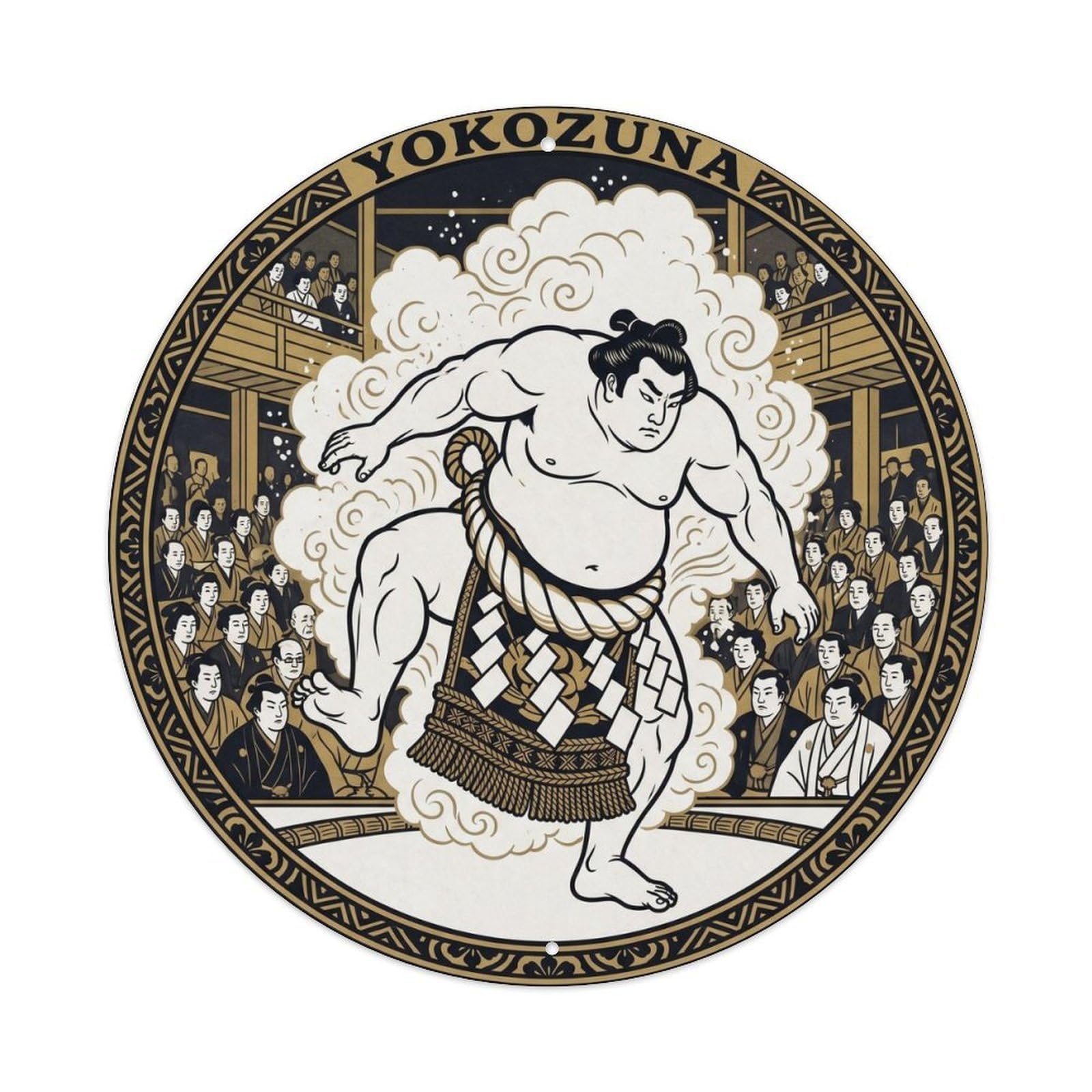 Olyhtr 8X8inch Classic Style Sumo Salt Throw Ritual Woodblock Black Gold Metal Tin Sign