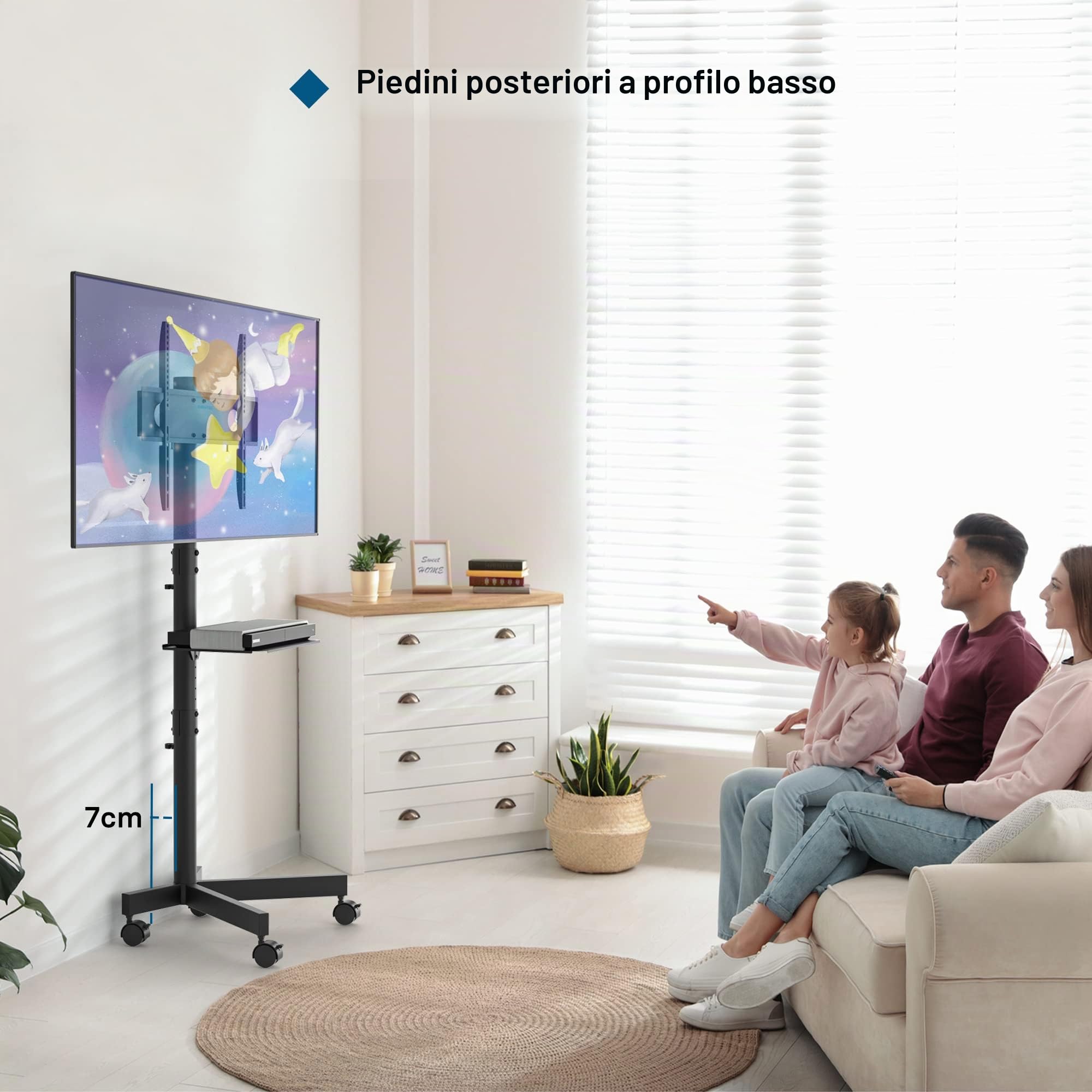 BONTEC Supporto TV da Pavimento 23-60 Pollici con Ruote, Carrello Staffa Porta Mobile fino a 25 kg, VESA 400x400 mm