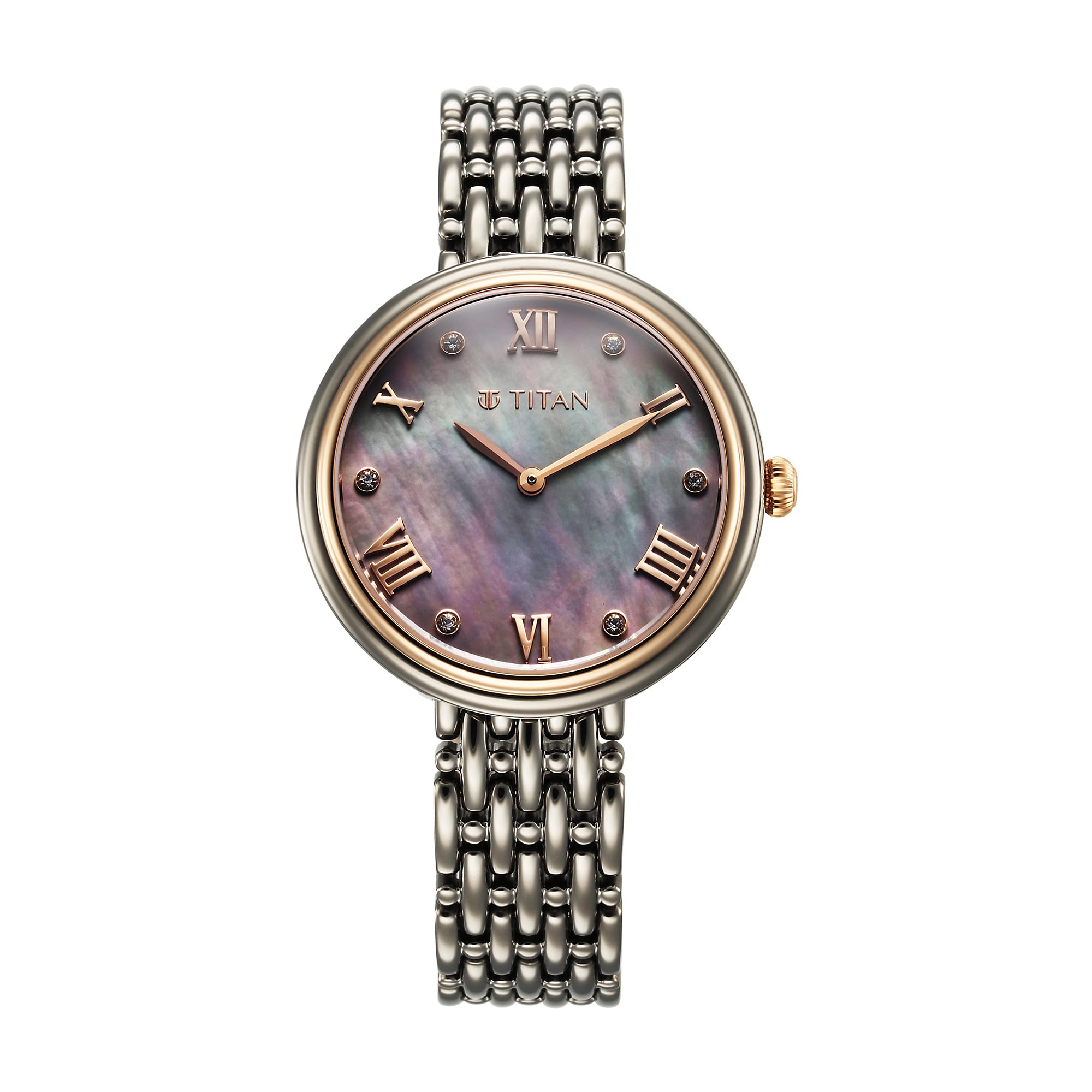 Titan Aura Quartz Analog Titanium Mother of Pearl Dial Titanium Stainless Steel Strap Watch for Women-95243KM01