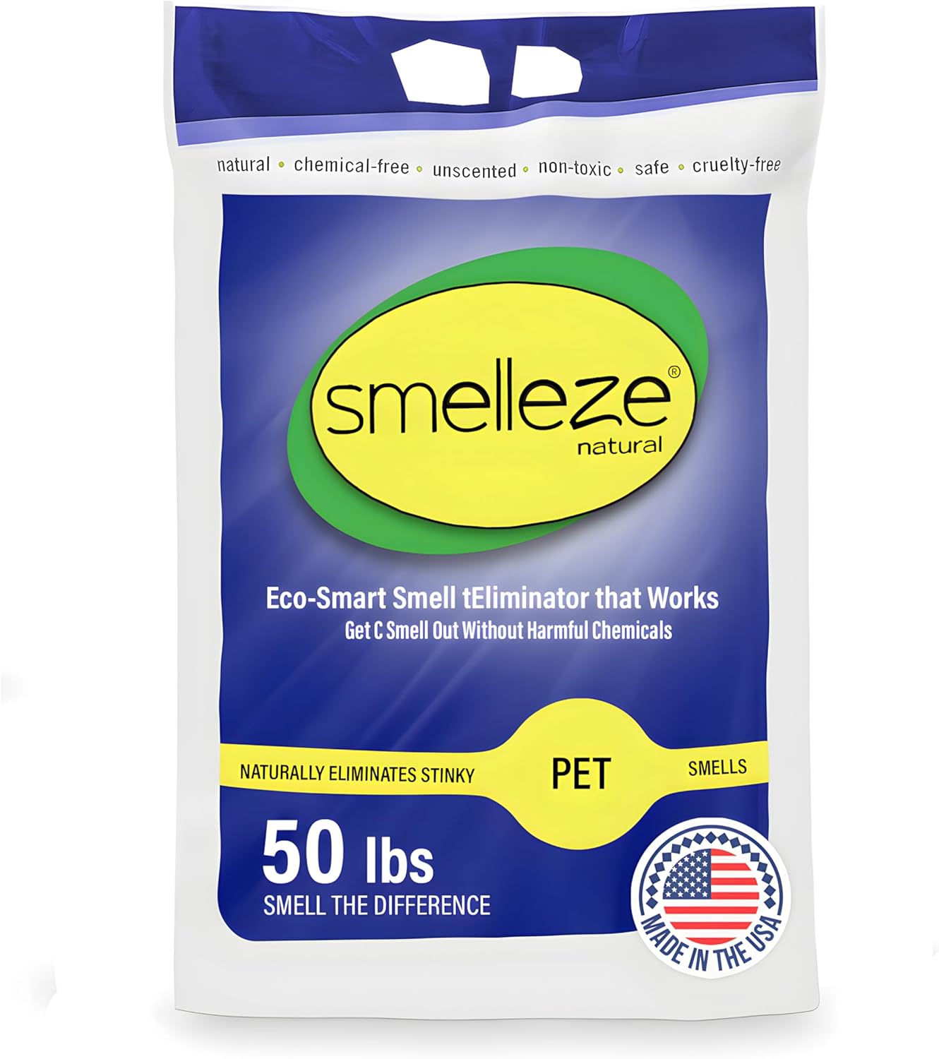 SMELLEZE Natural Pet Odor Eliminator Deodorizer: 50 lb. Unscented Granules Rids Strong Pet Waste Stench. Perfect for Pet or Small Animal Habitats. Mix with Bedding