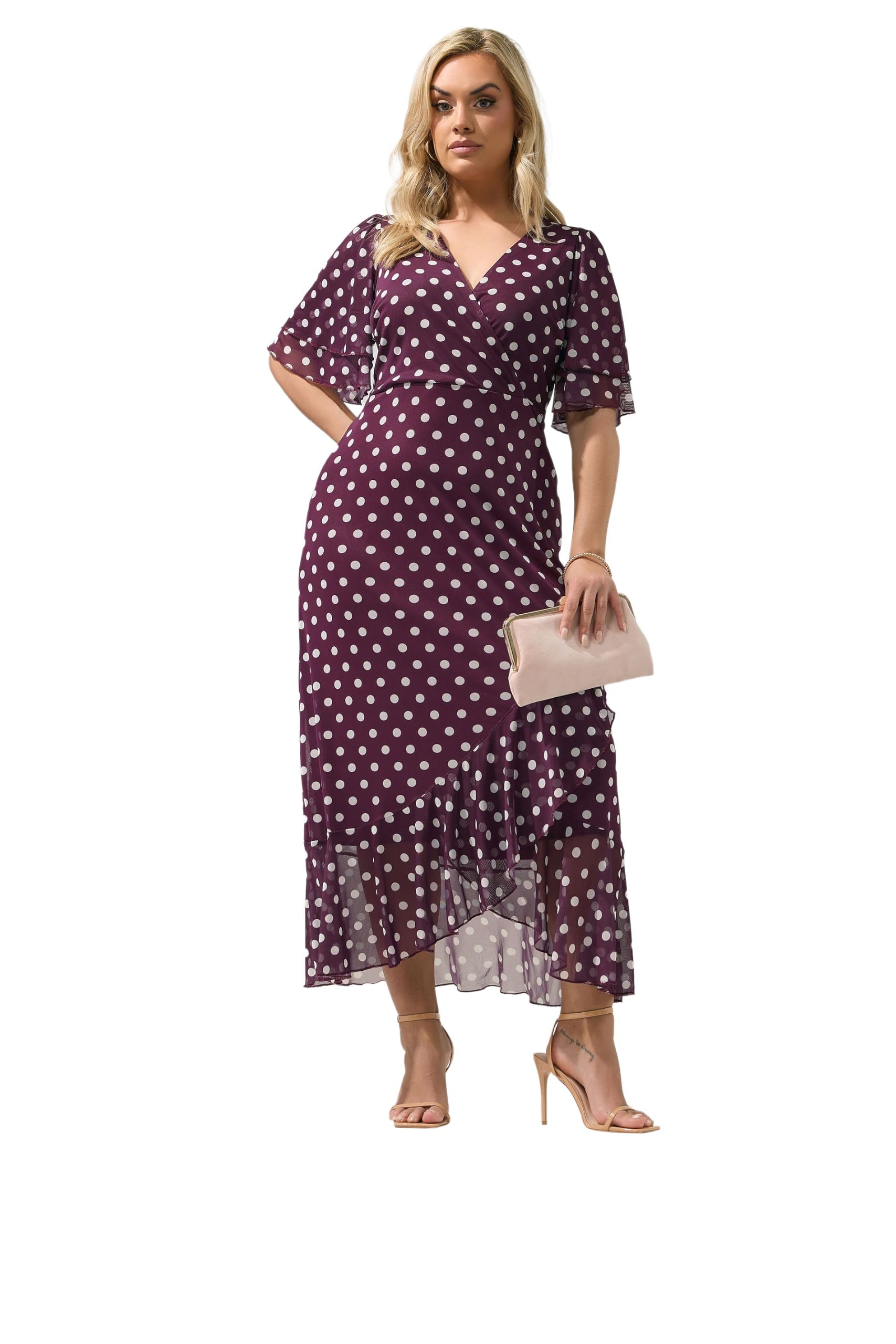 Yours Women's Purple Polka Dot Wrap Dress In | Size: 30/32