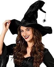 Century Star Adjustable Witch Hat for Women - Halloween Bendable Wire Frame Hat with Detachable Spider