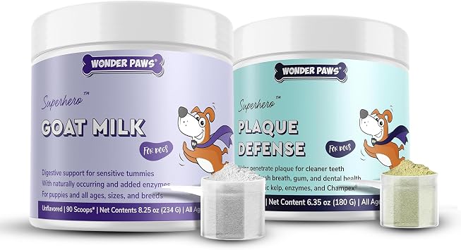 Goat Milk Powder Plus Plaque Defense Powder - for Dogs Digestion, Skin Health & Oral Health Goat Milk 90 Scoops Plaque Defense 60 Scoops