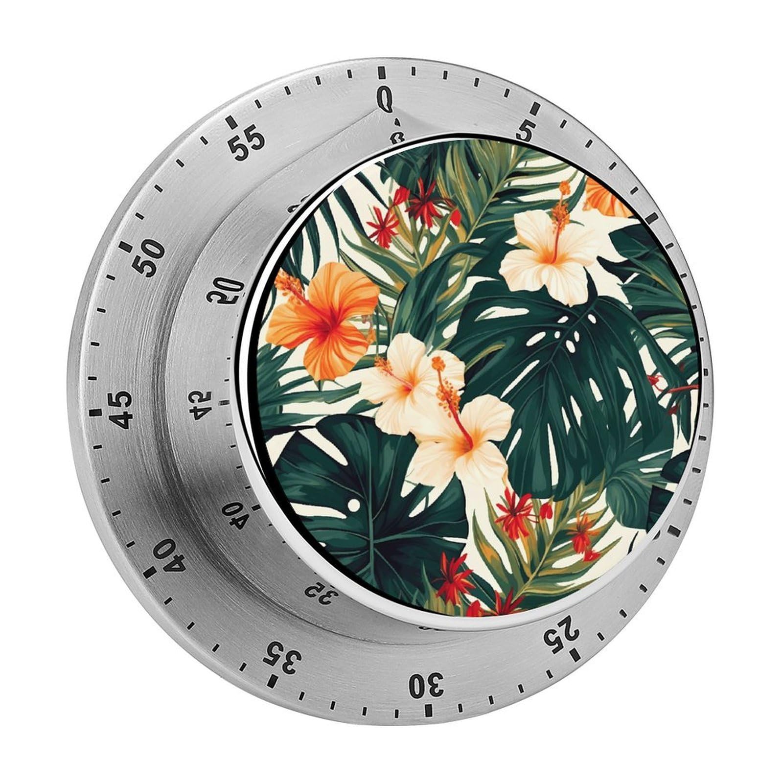 Tropical Summer Hawaiian Flower Palm Leaves Kitchen Timer Chef Cooking Timers Clock with Loud Alarm Exquisite Stainless Steel Mechanical