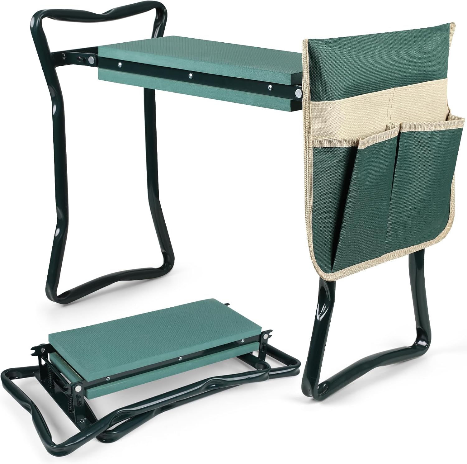 Foldable Garden Kneeler and Seat, Gardening Bench for Kneeling and Sitting, Garden Helper Seat with Tool Pocket, Eva Soft Foam Pad for Kneeling and Seating, Gifts for Women Men Seniors Gardener