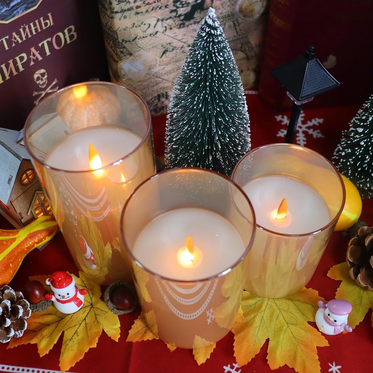 Bougies LED sans flamme télécommandées, rechargeables, bougies piliers en verre avec télécommande et fonction minuterie, flamme saute pour fêtes, mariages (autonomie 200 h) (Or)