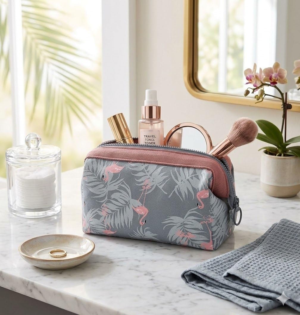Cosmetic Toiletry Makeup Pouch with Portable Travel Multipurpose Water-Resistant Zipper Makeup Brush Bags - Flamingo RSPF-15-image-14