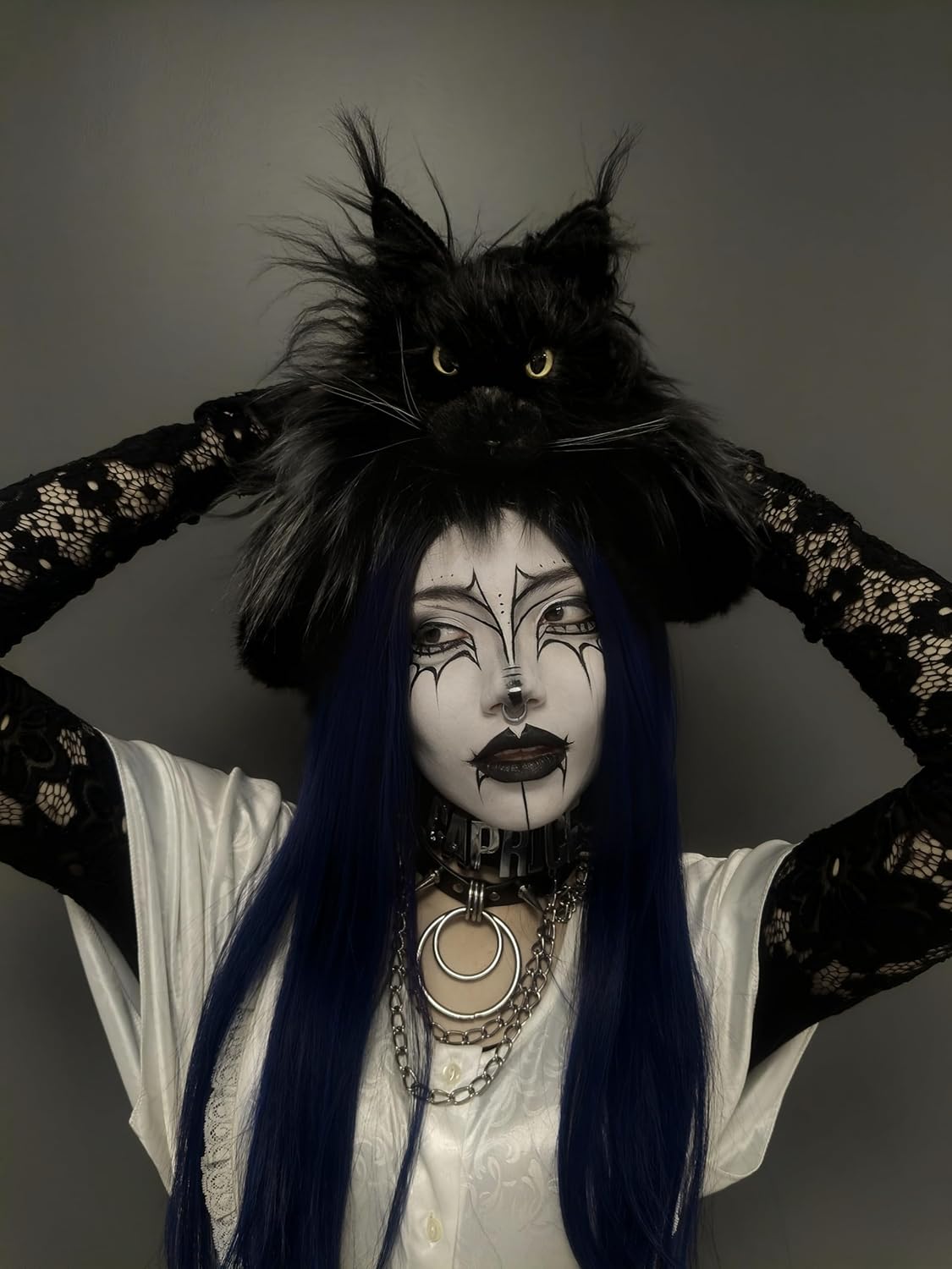 Chongker Black Realistic Cat Plush Backpack, Black Cat Gothic Accessories - Soft Stuffed Animal Handbag with Adjustable Straps, Gothic Gifts for Women - Image 4