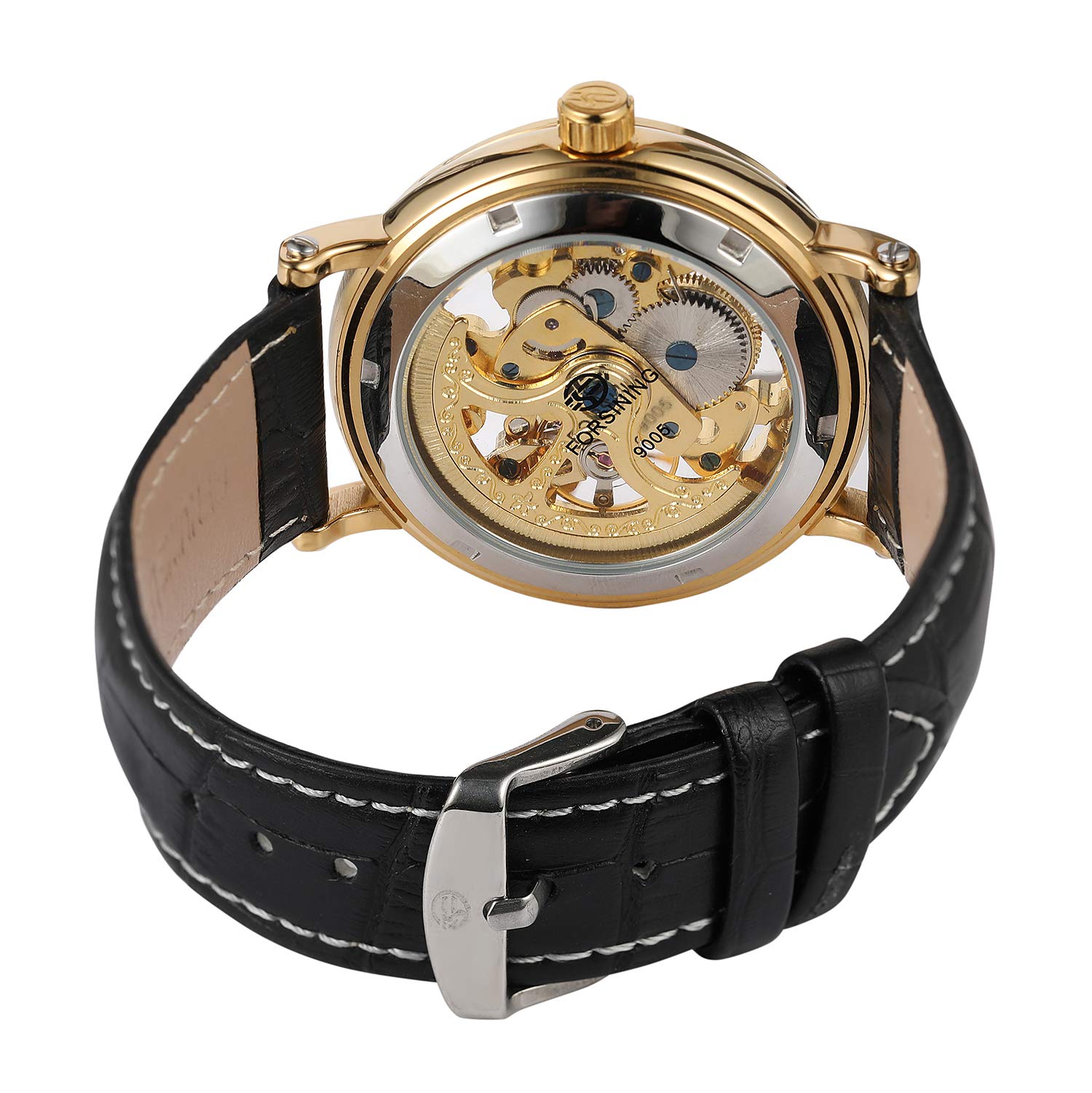 Forsining - Orologio da polso da uomo, alla moda, in stile steampunk, automatico, analogico, in pelle nera