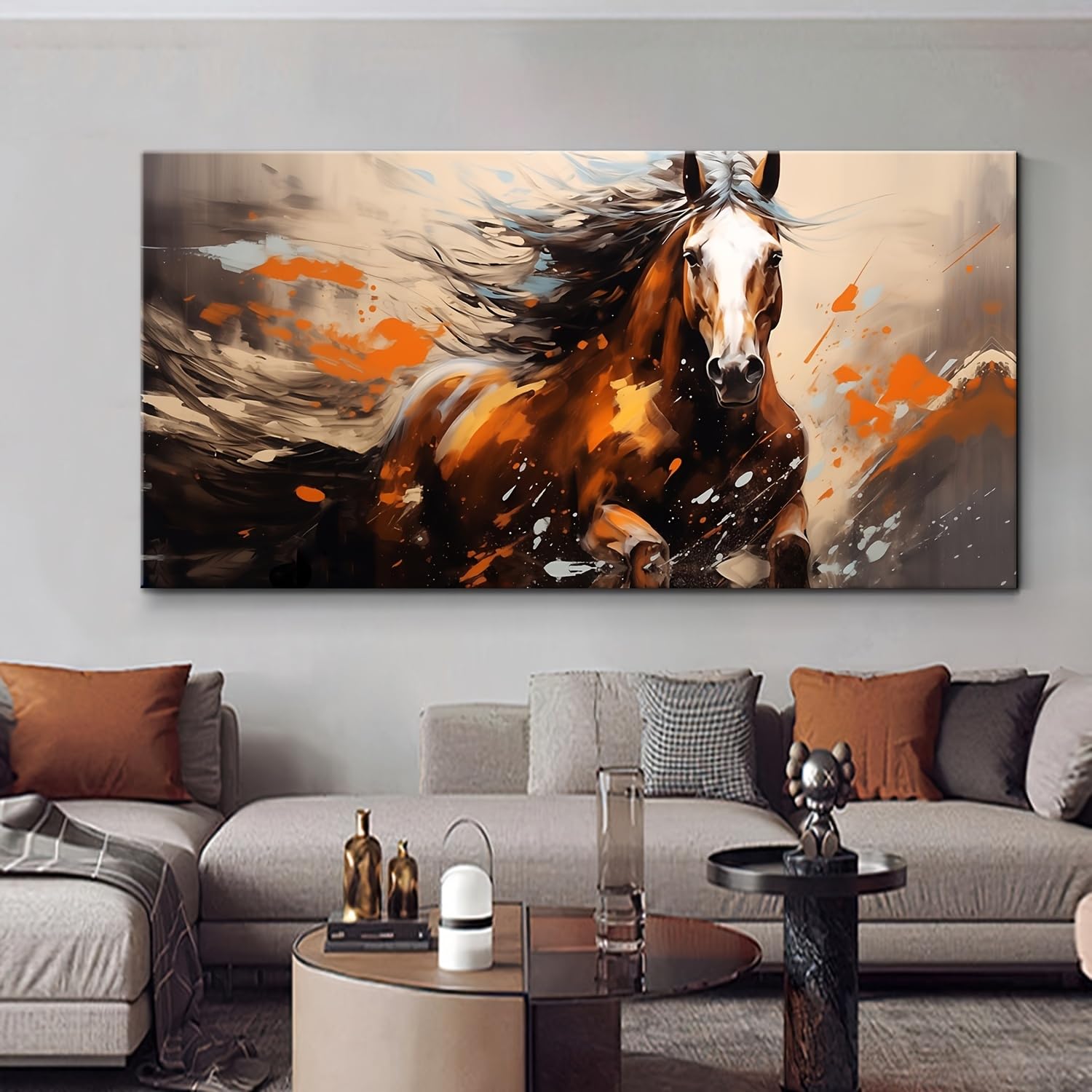 ghriwlax Abstract Wall Art, Running Stallion Canvas Print, Equestrian Horse Art Painting, Modern Animal Canvas Painting(60x90cm/No frame)