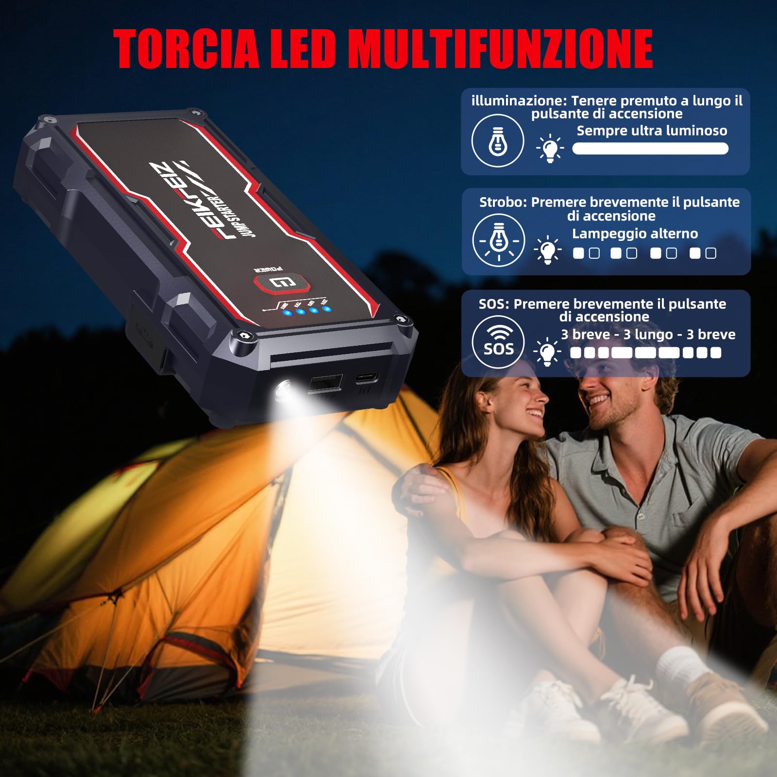 FEIKFEIZ Avviatore Batteria Auto, 6000A 26800mAh Avviatore Emergenza per Auto (Adatto a Tutti i Veicoli a Benzina o 8,0L Diesel), Avviatore di Emergenza, Jump Starter, con di Uscita USB, Luce LED