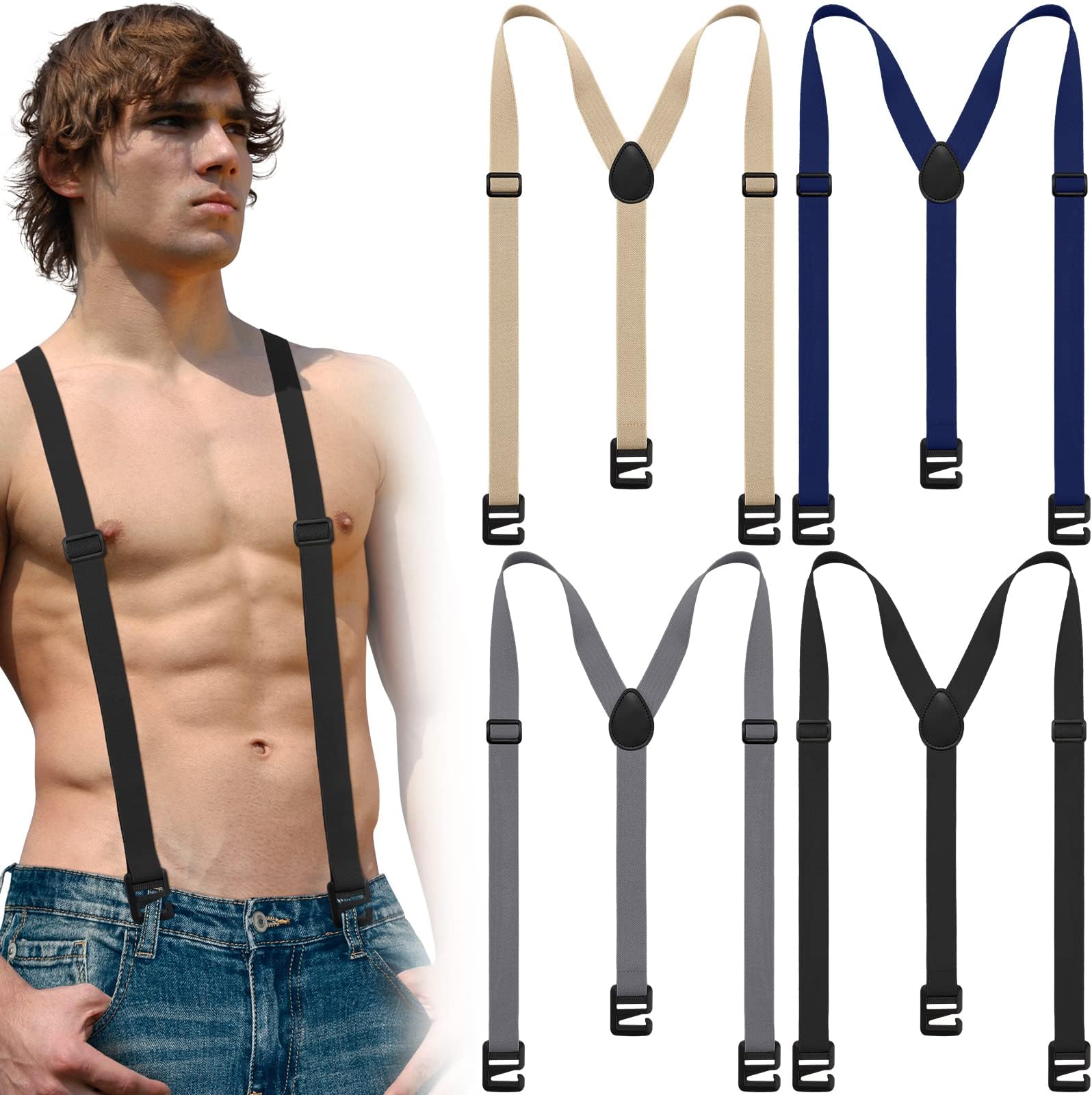 Janmercy4 Pcs Hidden Suspenders for Men Hiking Suspenders Airport Friendly Adjustable Under Clothing Suspenders