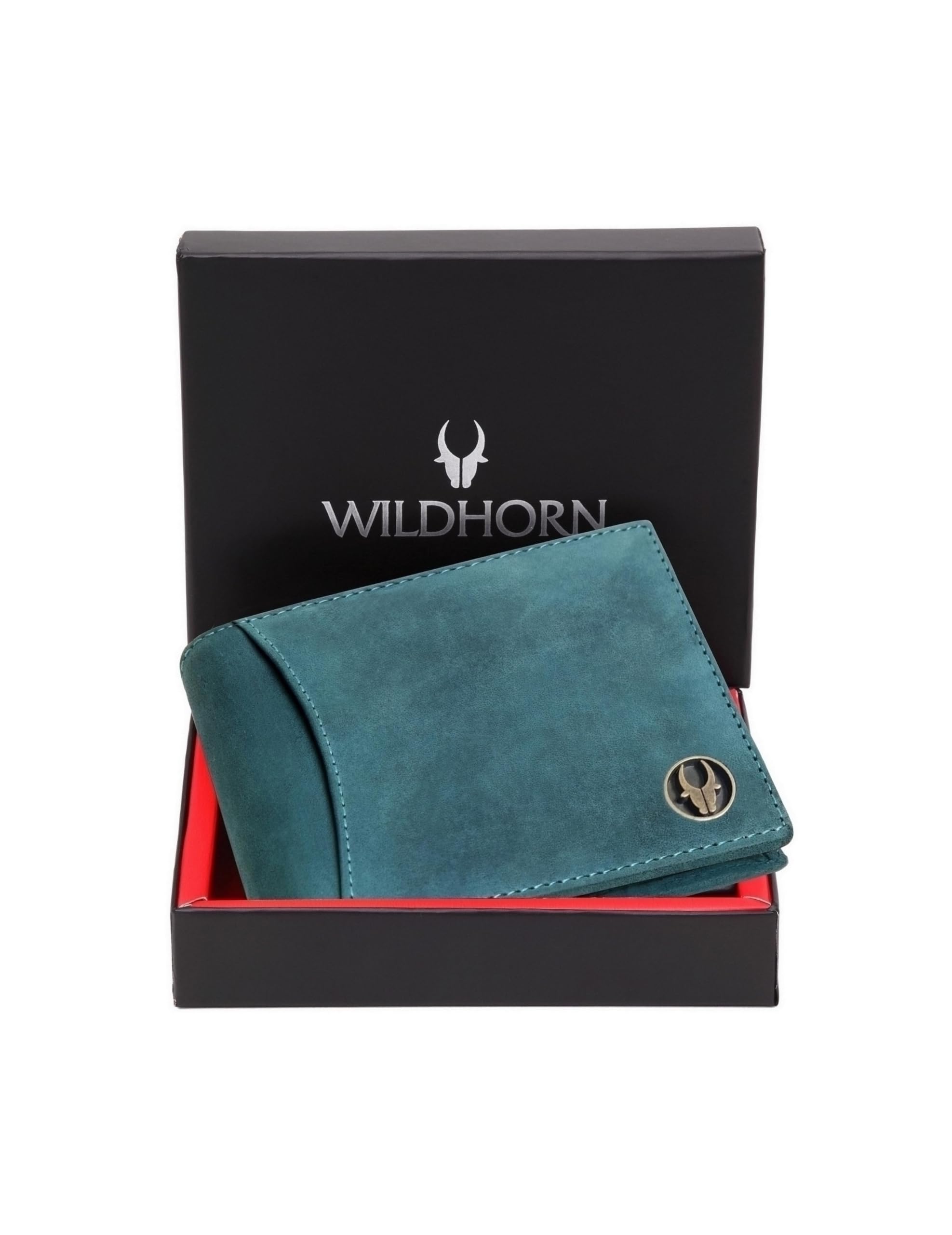 WILDHORN Top Grain Leather Wallet for Men I 9 Card Slots I 2 Currency & 2 Secret Compartments I 1 Zipper & 3 ID Card Slots… (Blue Hu)