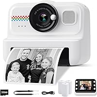 HiMont Kids Instant Print Camera 1080P HD No-Ink Thermal Print, 3 Rolls Paper & 32GB Card - Fun Toy Gift Boys Girls 3-14 (Black)