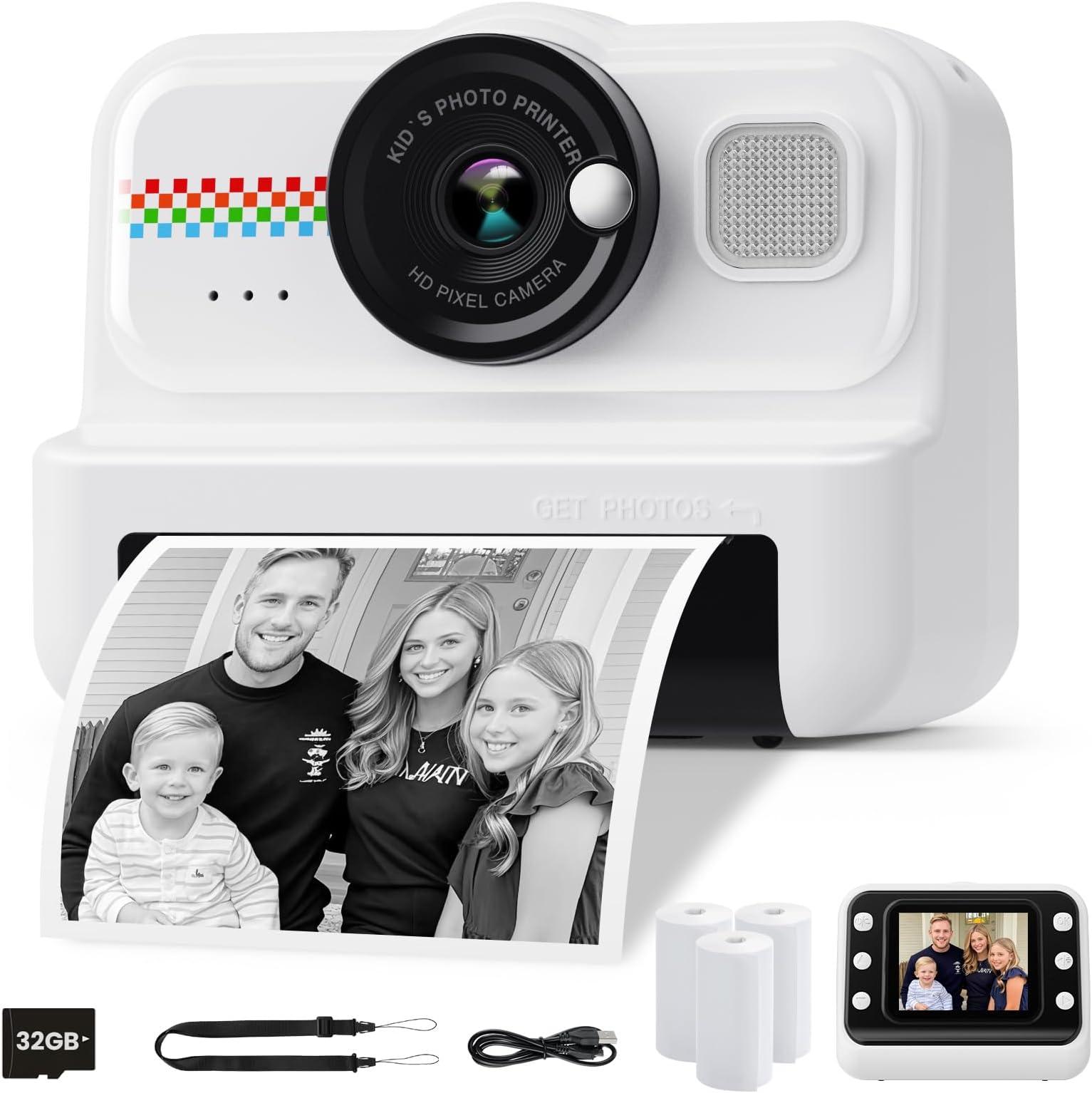 HiMont Kids Camera Instant Print, 1080P Instant Print Camera for Kids with 32GB Card & 3 Rolls Paper, Selfie Digital Camara, Funny Toys Gifts for Boys & Girls Age 3-12 (Black)