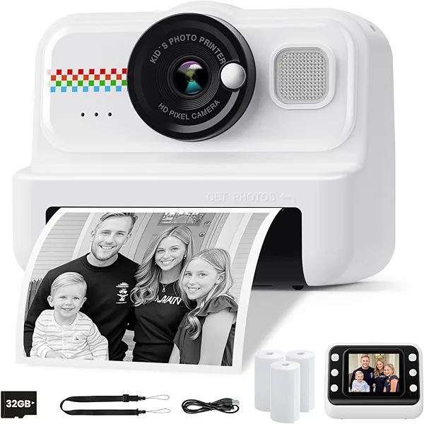 HiMont Kids Instant Print Camera, 1080P HD Kids Camera Instant Print with 3 Rolls Print Paper & 32GB Card, Ideal Kids Toys Gifts for Boys & Girls Age 3-14 (Black)