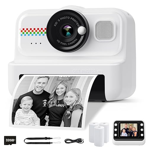 HiMont Kids Instant Print Camera, 1080P HD Kids Camera Instant Print with 3 Rolls Print Paper & 32GB Card, Ideal Kids Toys Gifts for Boys & Girls Age 3-14 (Black) - Black