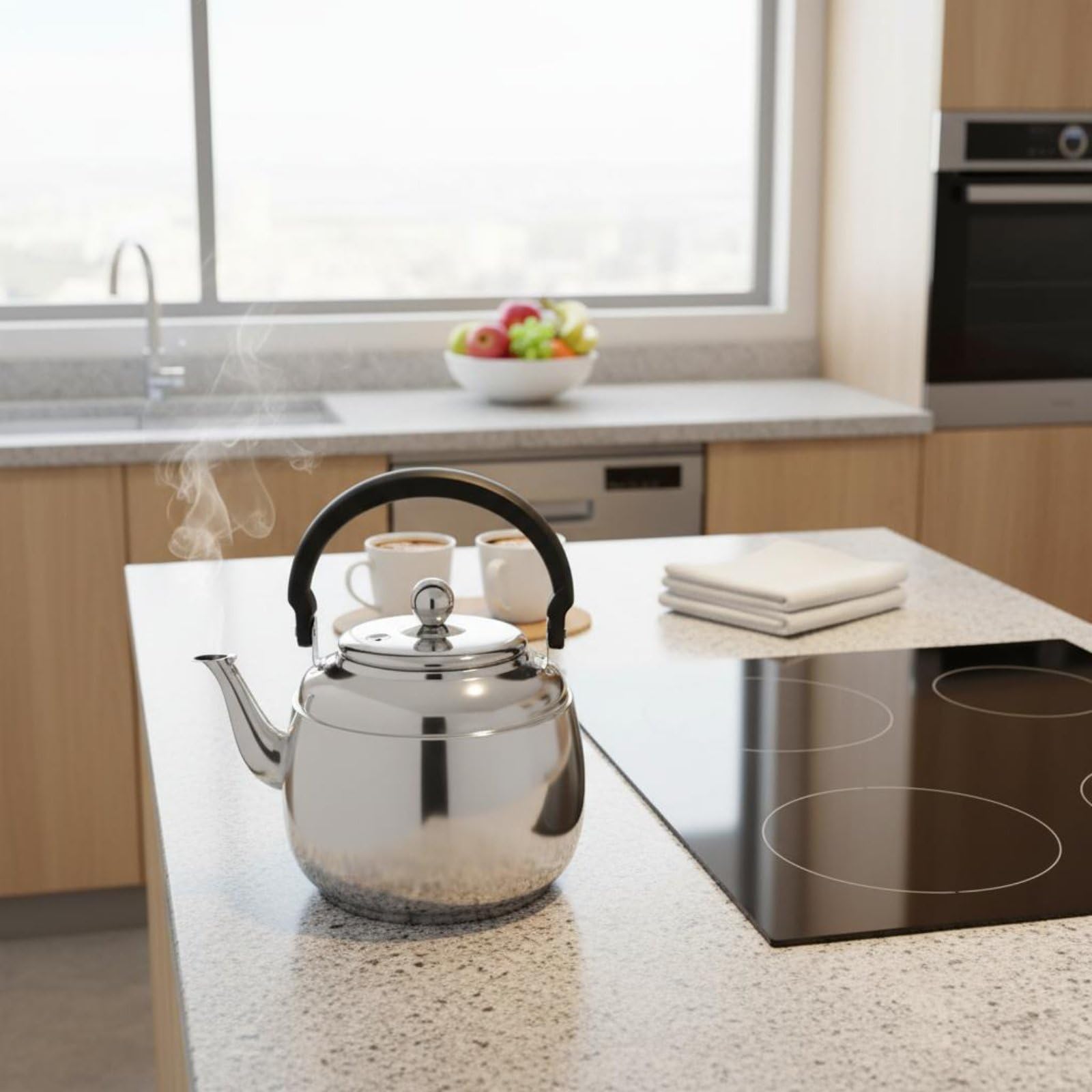 Bollitore in Acciaio Inox Bollitore Tè Bollitore Sibilante Pentola Acqua Caraffa Versamento con Base Multistrato per Induzione Gas Elettrico Ceramica, 5L, style to 2