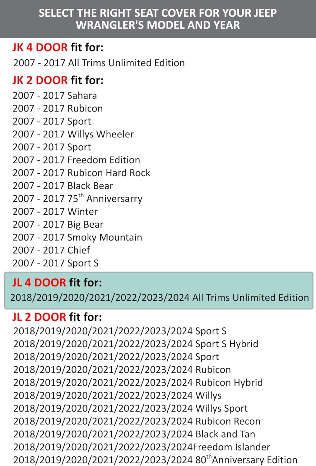 FH Group Custom Fit Car Seat Covers Specifically Made for Jeep Wrangler JL 4DR 2018-2024 Ultraflex Neoprene Waterproof Automotive Seat Covers Full Set Red