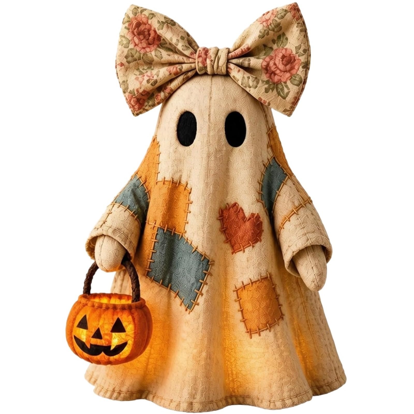 ANQKYO Lighted Vintage Patchwork Ghost Lighted Vintage Patchwork Ghost, Light Up With Pumpkin Lantern Decor, Ghosts Lamp