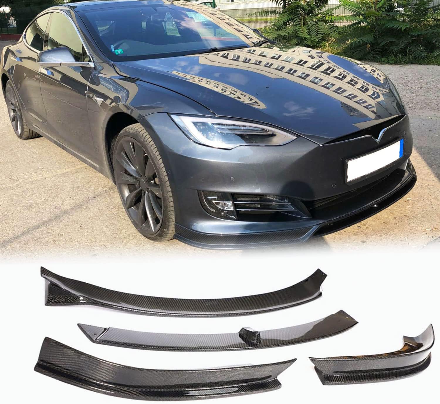 Carbon Fiber Front Lip Fits for Tesla Model S 70D P85D 90D Sedan 4-Door 2016-2020 Factory Outlet Front Bumper Lip Chin Spoiler Splitter Protector