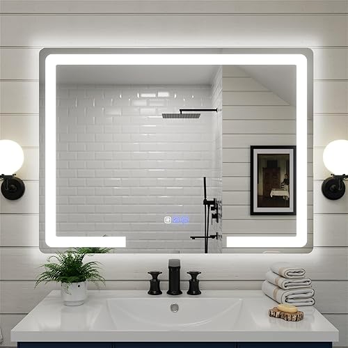 Espejo de baño LED de 40 x 32 pulgadas con 3 colores de temperatura y función regulable para maquillaje diario, espejo de tocador de alta definición