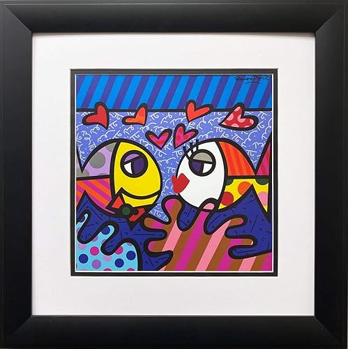 Gallerygems Romero Britto DEEP DOWN (metálico), diseño de arte pop enmarcado personalizado, 17 x 17 pulgadas