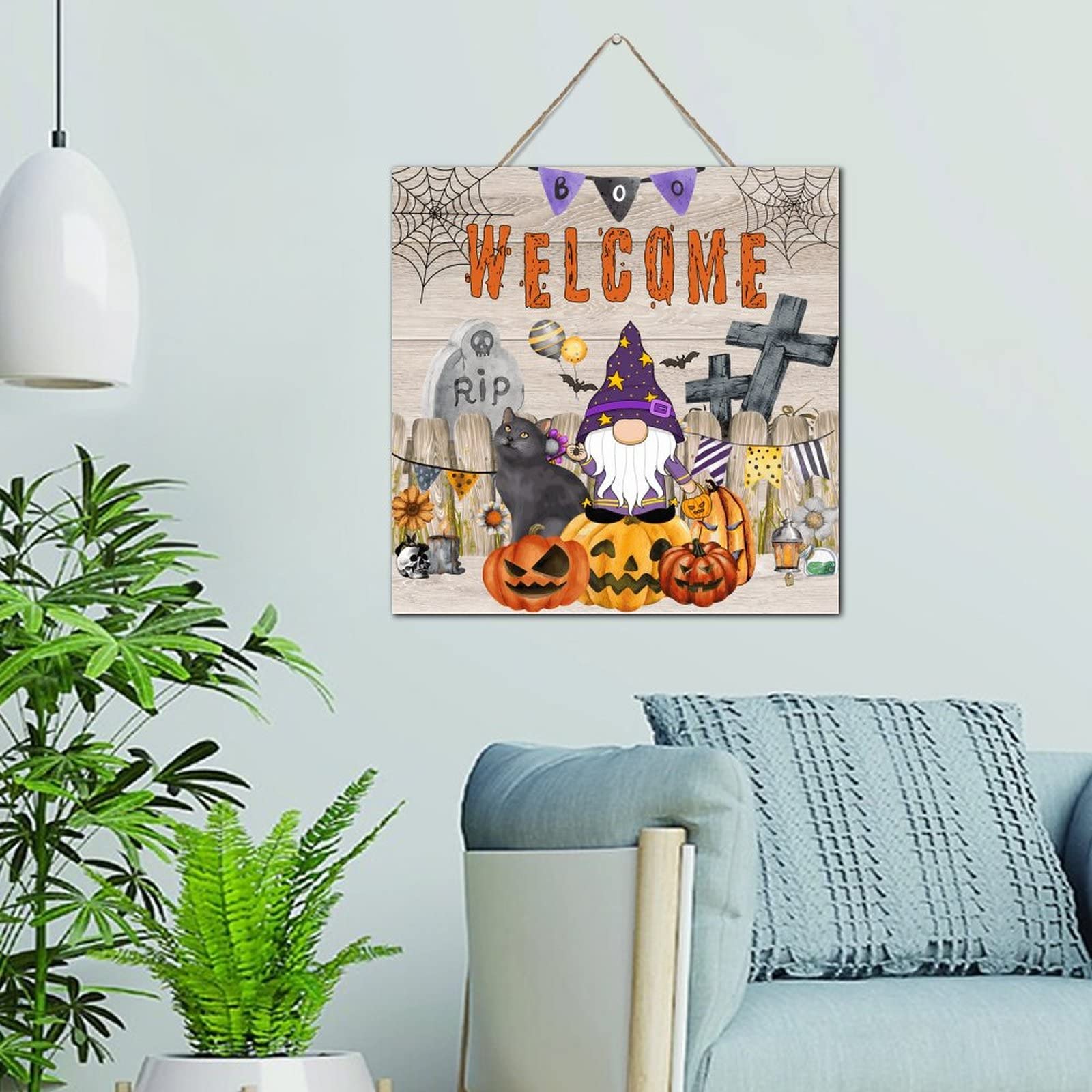 Plaque murale Halloween en bois 30,5 cm pour étagère de cabine