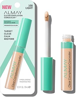 Almay Clear Complexion Acne & Blemish Spot Treatment Concealer Makeup with Salicylic Acid- Lightweight, Full Coverage, Hypoallergenic, Fragrance-Free, for Sensitive Skin, 100 Light, 0.3 fl oz.