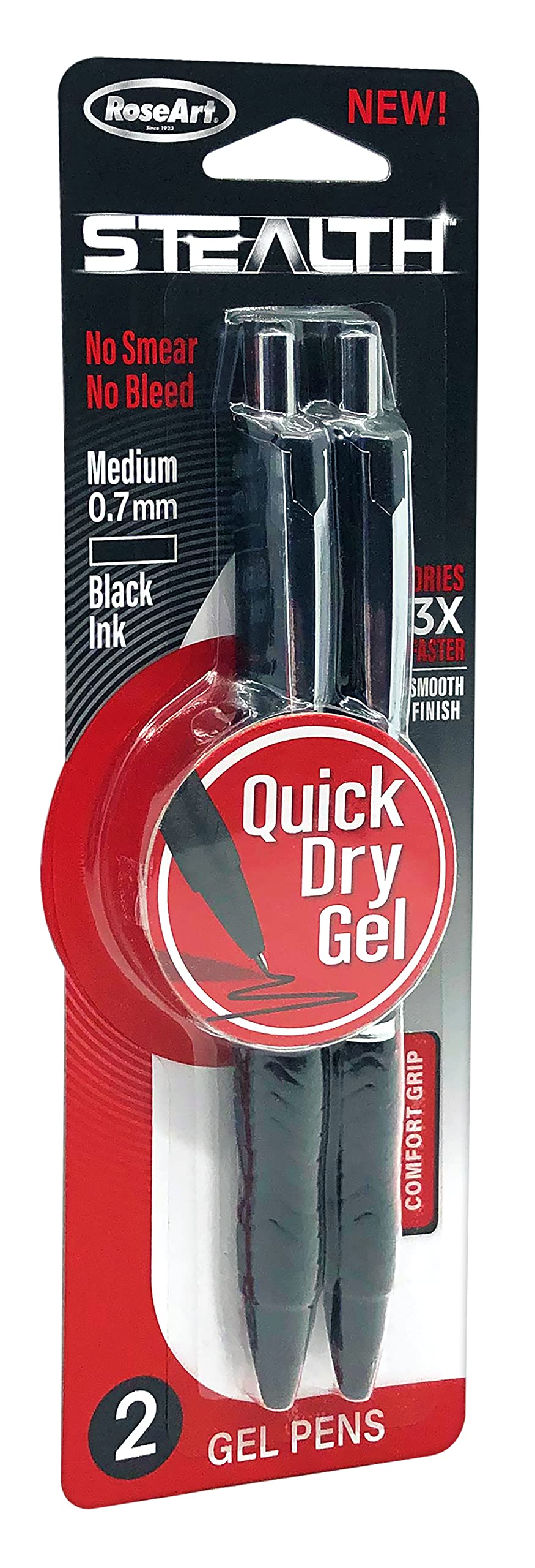 RoseArt Stealth Retractable 2 Count Medium 0 7MM Gel Pen with Comfort Grip 2 Black Gel Pens No — view 3