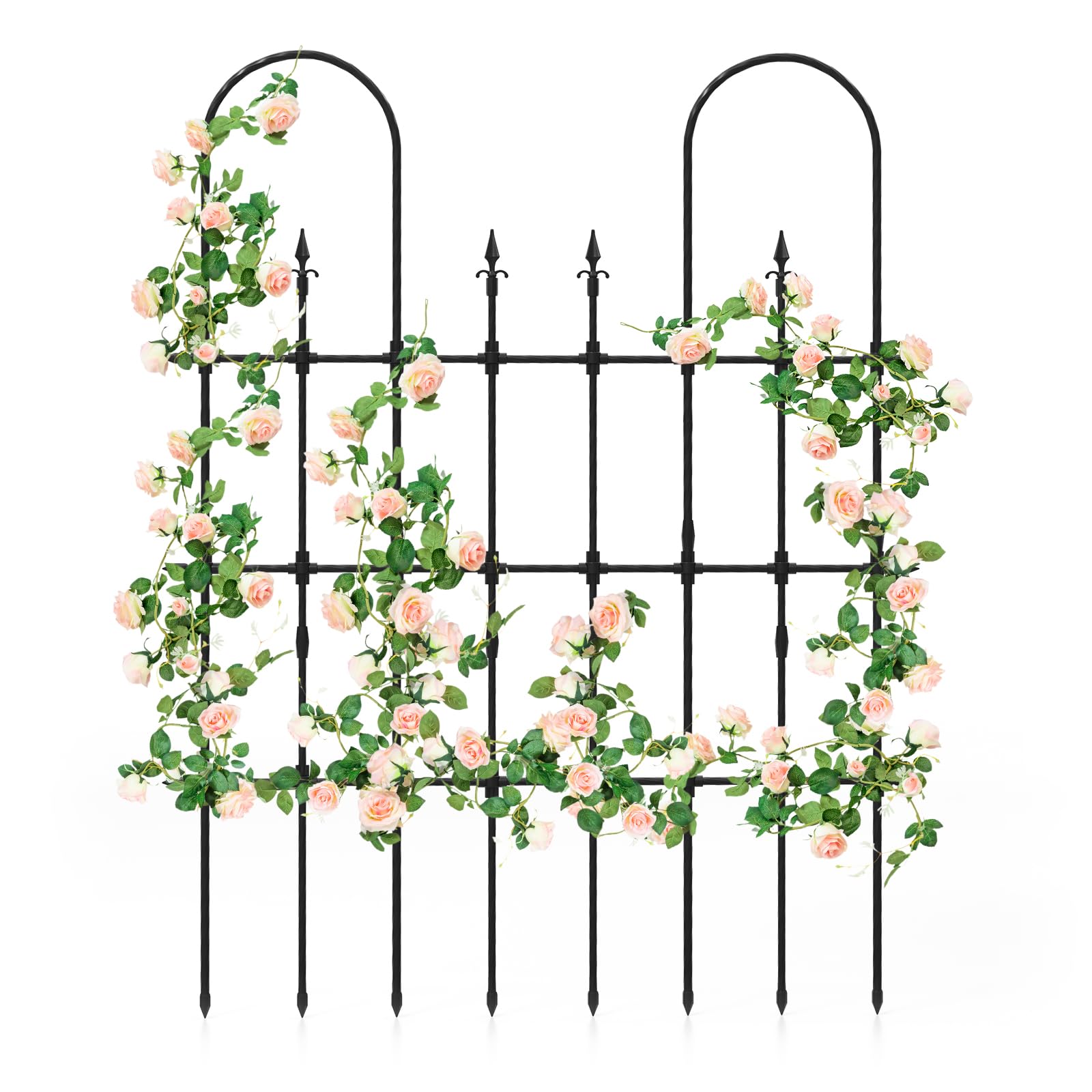 COSTWAY Rankgitter Metall, 146 x 186 cm, Rankhilfe für Kletterpflanzen, U-förmiges Spalier zum Stecken, Gartenspalier für Tomaten Blumen Rosen, rostfrei für Garten Outdoor, Schwarz (1 Pack)