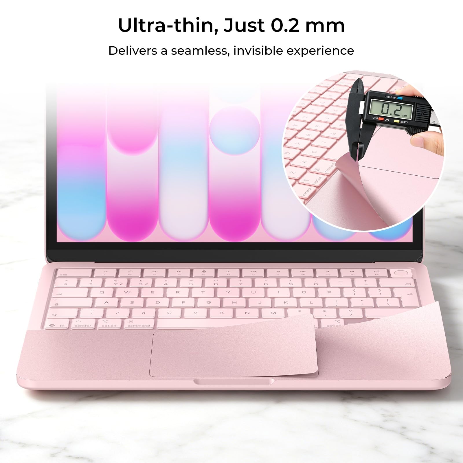 EooCoo Ultrafino Protector de Teclado Compatible con MacBook Neo de 13 Pulgadas (2026), Chip A3404 A18 Pro [Color Oficial 100% Idéntico], Diseño EU con Reposamanos y Protector de Trackpad - Rosa