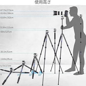 カーボン 三脚　29mmパイプ径　持ち運びに便利　収納バック付き　CS60C Amazon | カーボン 三脚 コンパクトトラベル三脚 29mmパイプ径