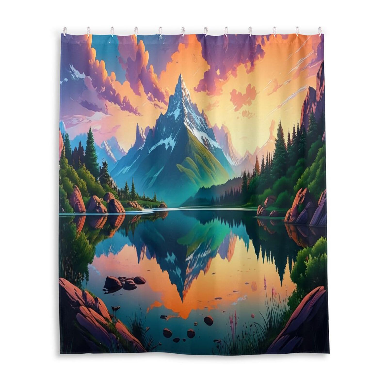 DUOBU Tranquil Landscape Shower Curtain Washable Waterproof Fabric Bath Curtain 60x72Inch Shower Curtains with Hooks for Bathroom Decor