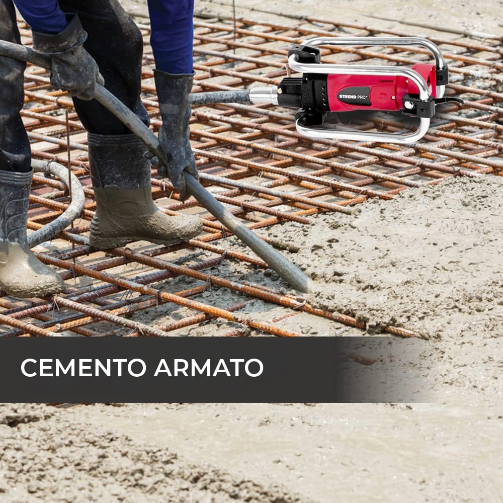STREND PRO Vibratore per calcestruzzo Vibratore a bottiglia 2300 W | Vibratore interno | Bottiglia vibrante | Testa vibrante Cavo da 4 m Compattatore per calcestruzzo | Elettrico | Albero flessibile