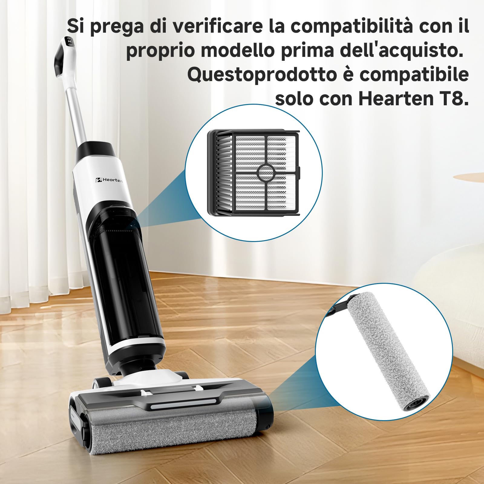 Hearten Cepillo Rodillo y Filtro T8 Fregona Electrica