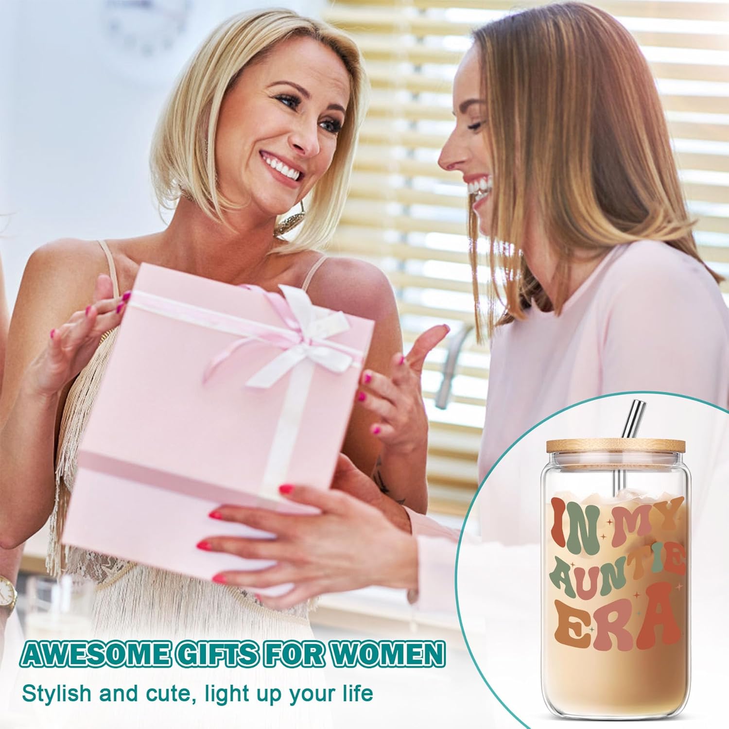 Aunt Glass Cup Gifts - Auntie Birthday Gift Ideas Iced Coffee Cup 16 oz, Christmas & Mother's Day Gifts for New Auntie Best Aunt Ever from Niece Nephew - Image 5